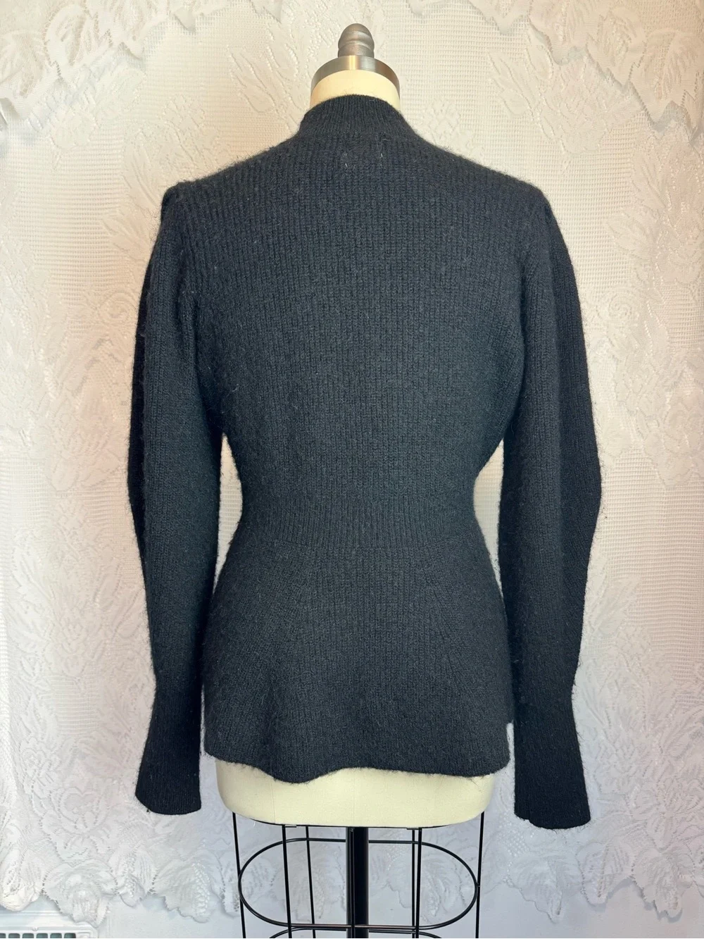 H&M Black Puff Sleeve Peplum Alpaca Sweater